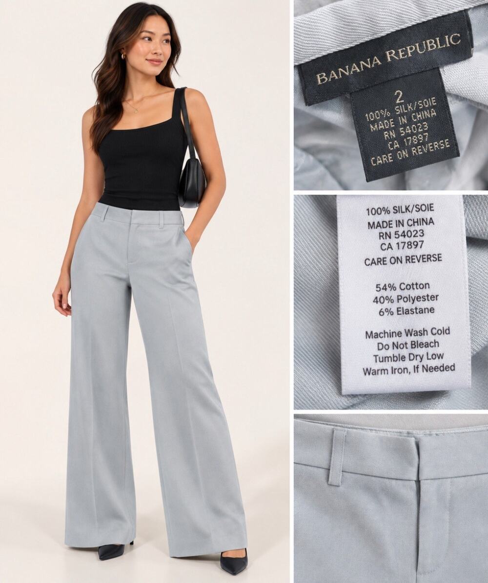 Business Casual Banana Republic Women's Wide Leg Trousers Size 2 Gray Cotton